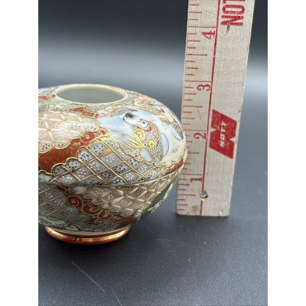 Antique Satsuma Gold Enamel Hand Painted & Signed Hair Receiver